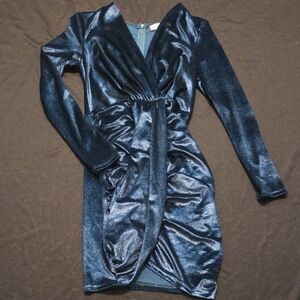 Elegant Blue Faux Wrap Dress